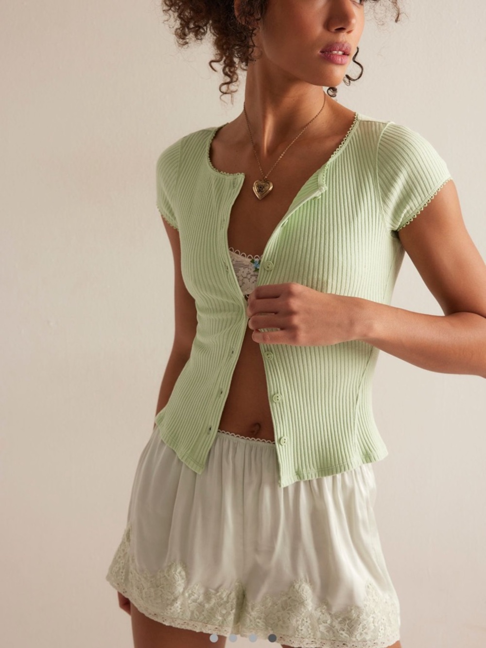 NWT Free People Most Wanted Ribbed Button Front Cardigan Top Lemongrass (Small)